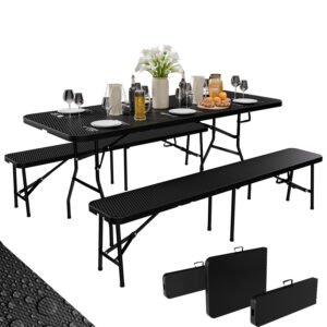 24MOVE® Bierzeltgarnitur CAMPINAS Festzeltgarnitur Kunststoff mit Rattan-Optik, faltbar