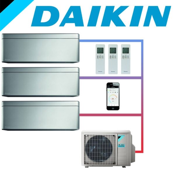 SET DAIKIN STYLISH mit 3 Wandgeräten 2,5 kW Silber und...