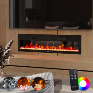 Wandkamin CALDERA 127 cm inkl. Kristalle 900/1800W schwarz