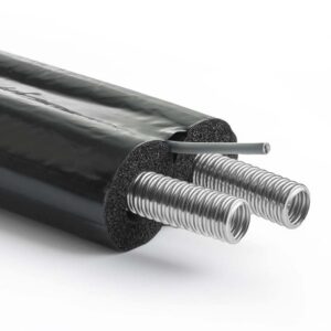 Solar Edelstahlwellrohr doppelt DN 25 mit 13mm HiTemp Rohrisolierung (Aeroflex-EPDM), Sensorkabel | Aeroline inox eco