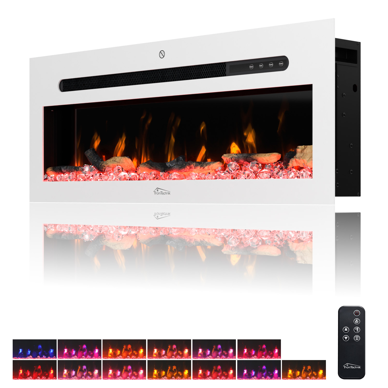 Wandkamin CALDERA 92 cm inkl. Kristalle 900/1800W weiß 1 Wandkamin CALDERA 92 cm inkl. Kristalle 900/1800W weiß