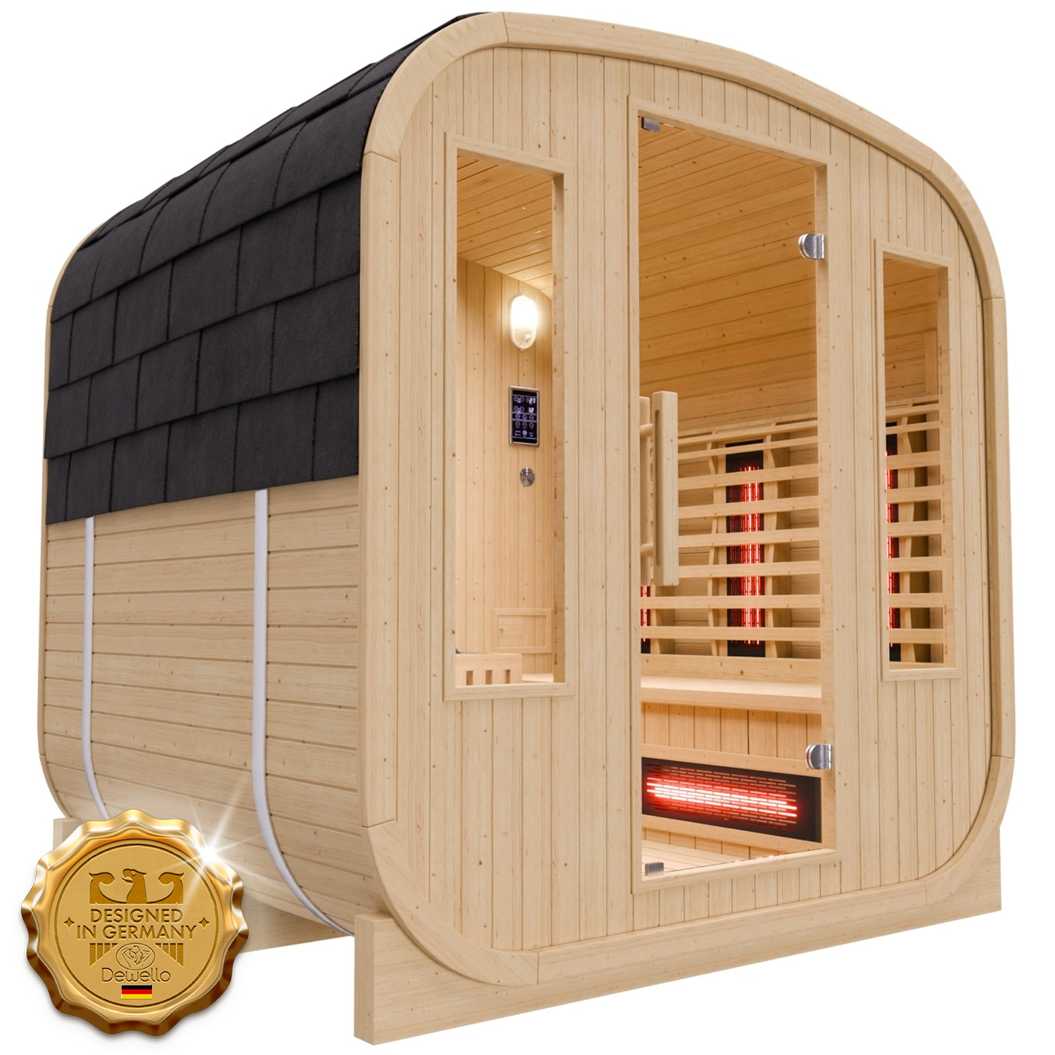 Dewello Cube Infrarot-Fasssauna RICHMOND 200x180 1 Dewello Cube Infrarot-Fasssauna RICHMOND 200x180