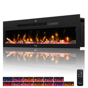 Wandkamin CALDERA 127 cm inkl. Kristalle 900/1800W schwarz