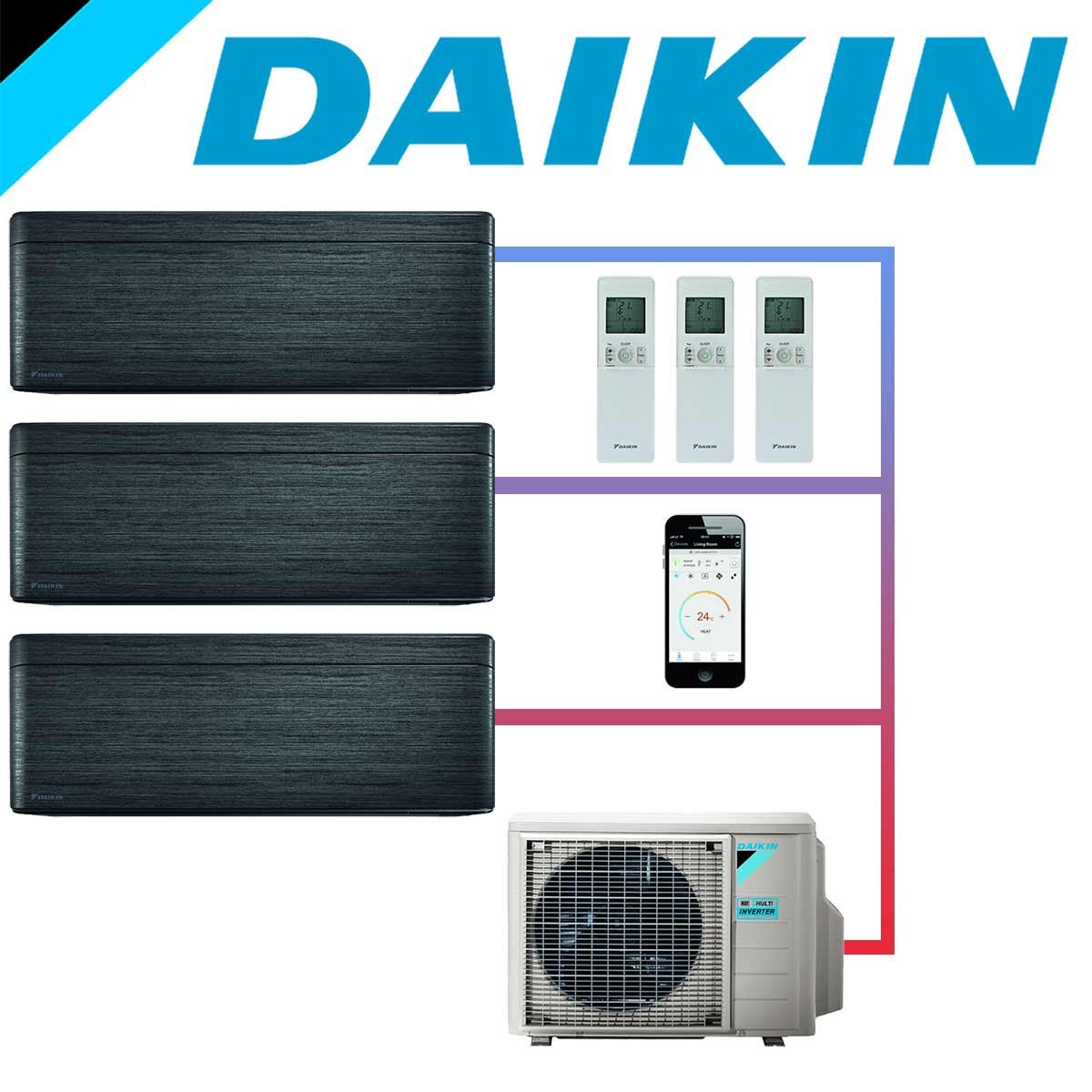 SET DAIKIN STYLISH mit 3 Wandgeräten 2,0 kW Blackwood und... 1 SET DAIKIN STYLISH mit 3 Wandgeräten 2,0 kW Blackwood und...