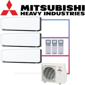 SET MITSUBISHI mit 3 Wandgeräten 2,5kW SRK25 weiß/schwarz und...