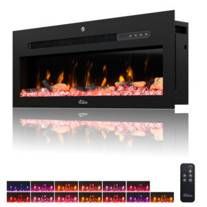 Wandkamin CALDERA 92 cm inkl. Kristalle 900/1800W schwarz