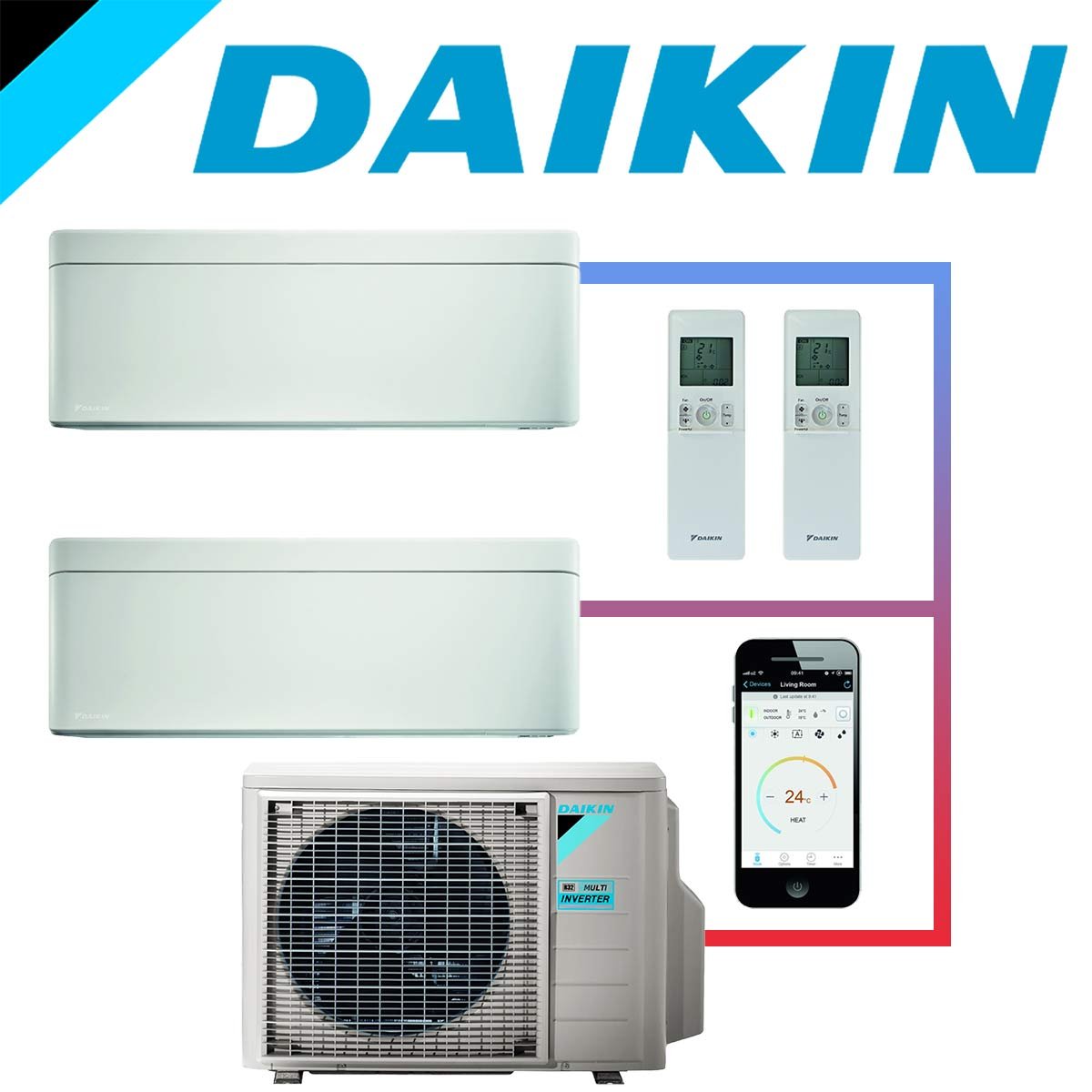SET DAIKIN STYLISH mit 2 Wandgeräten 5 kW Weiß und Außeneinheit 9 kW"" 1 SET DAIKIN STYLISH mit 2 Wandgeräten 5 kW Weiß und Außeneinheit 9 kW""