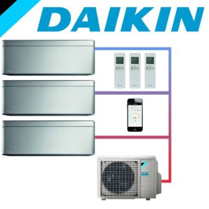 SET DAIKIN STYLISH mit 3 Wandgeräten 2,5 kW Silber und...