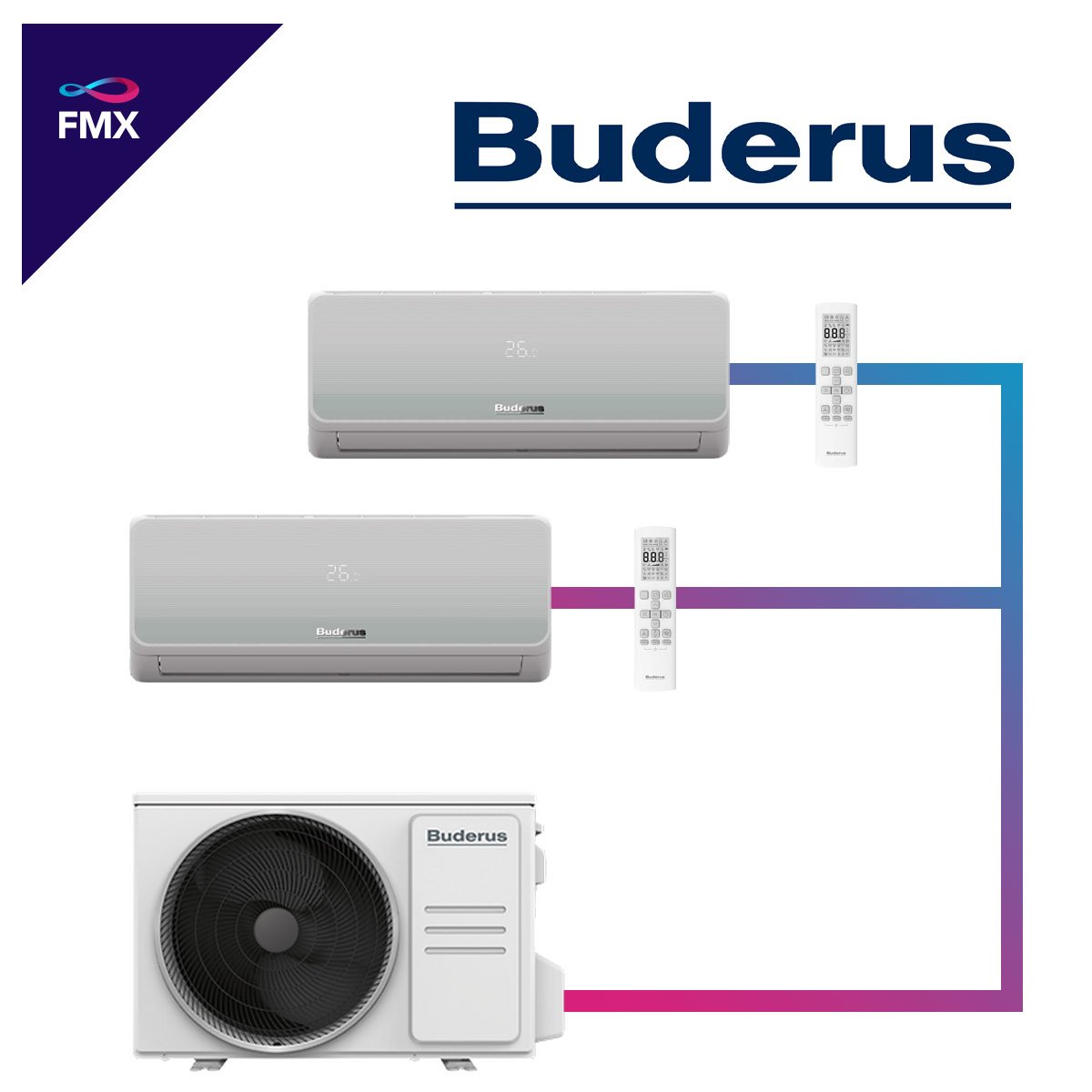 Buderus Logacool Set 5,3 kW & 7,0 kW Wandgeräte + 12,3 kW Außengerät"" 1 Buderus Logacool Set 5,3 kW & 7,0 kW Wandgeräte + 12,3 kW Außengerät""