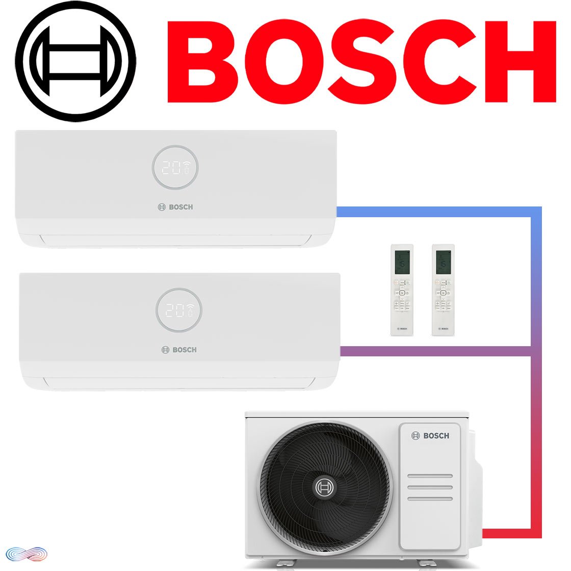 BOSCH Climate 3000iU Set 2× 2,6 kW Wandgerät + 5,3 kW Außengerät"" 1 BOSCH Climate 3000iU Set 2× 2,6 kW Wandgerät + 5,3 kW Außengerät""