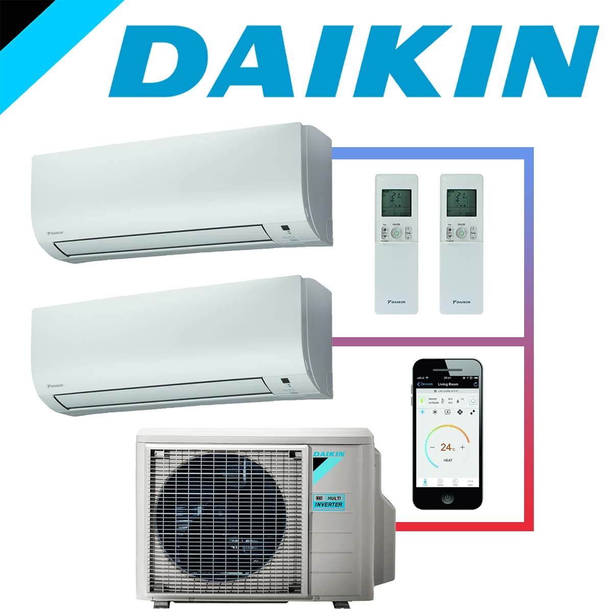 SET DAIKIN Comfora mit 2 Wandgeräten 2,5kW und Außeneinheit 5kW"" 1 SET DAIKIN Comfora mit 2 Wandgeräten 2,5kW und Außeneinheit 5kW""