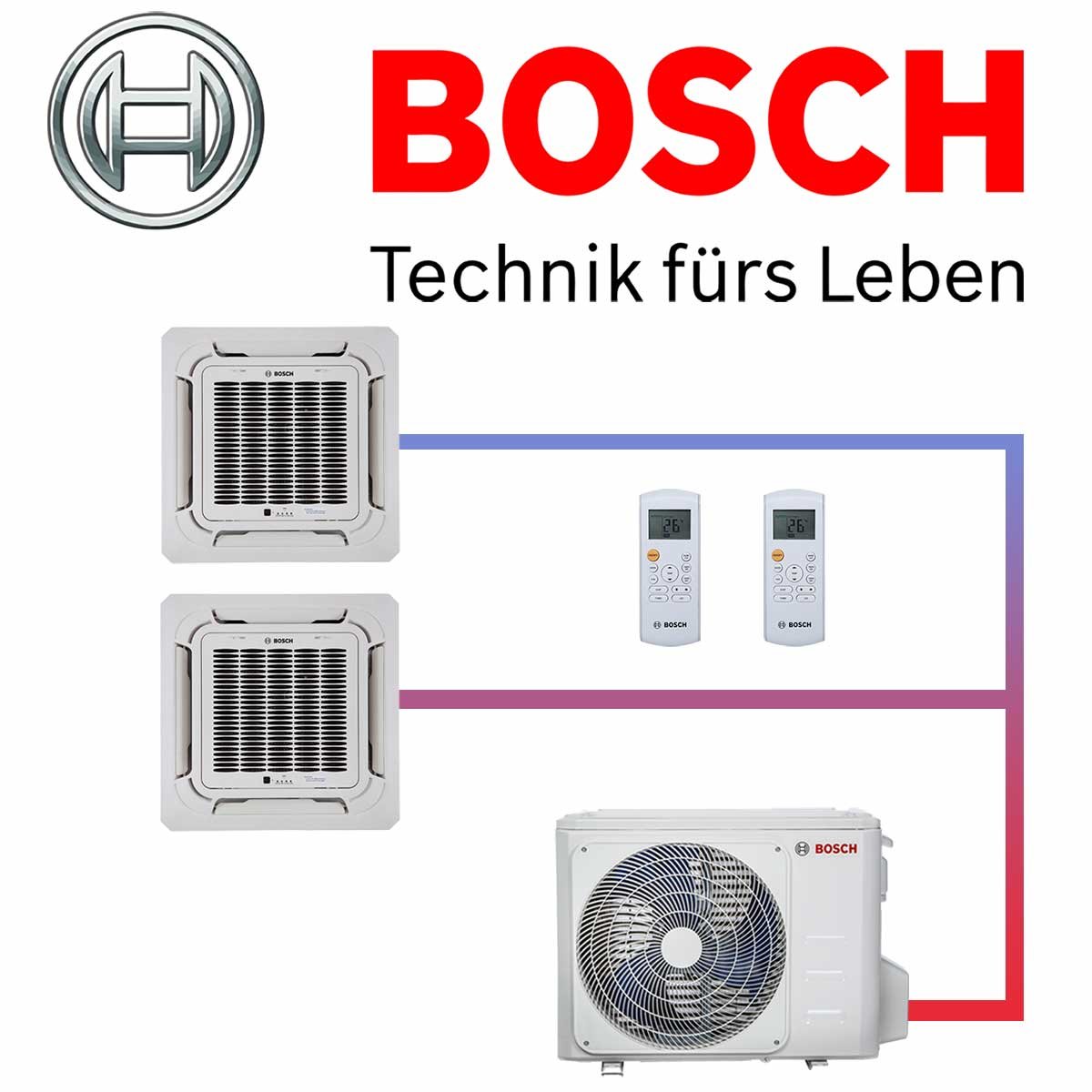 BOSCH Set Climate 5000 5,3 kW mit 2 Deckenkassetten 2,6 kW für 1-2... 1 BOSCH Set Climate 5000 5,3 kW mit 2 Deckenkassetten 2,6 kW für 1-2...