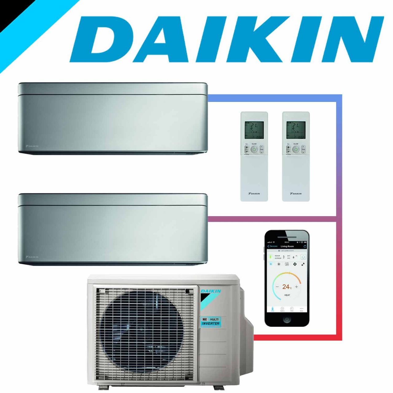 SET DAIKIN STYLISH mit 2 Wandgeräten 2,0 kW Silber und... 1 SET DAIKIN STYLISH mit 2 Wandgeräten 2,0 kW Silber und...