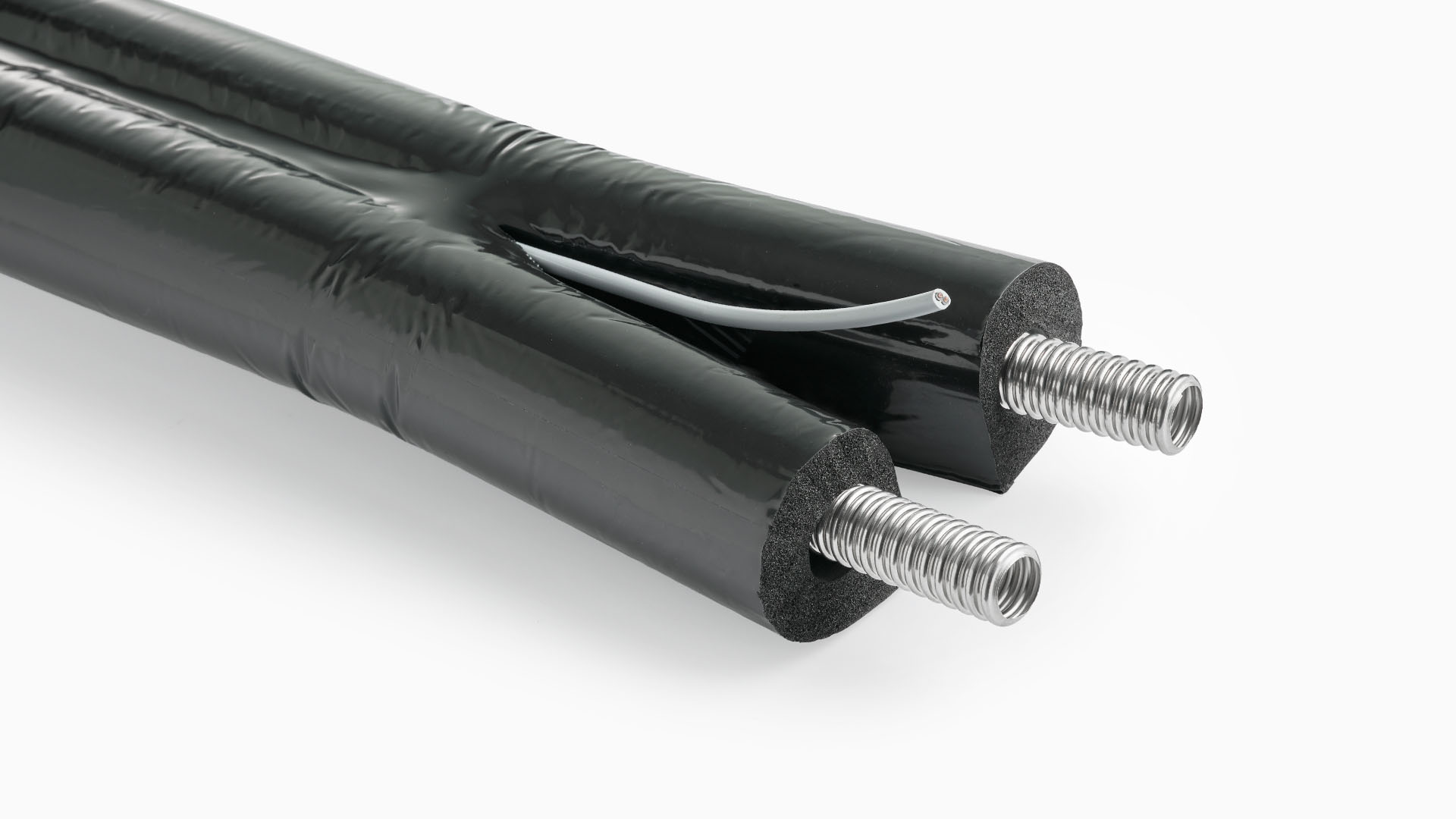 Isoliertes teilbares Solar Doppelwellrohr aus Edelstahl | DN16 | 20m | Aeroline inox split 100 | 100% GEG 1 Isoliertes teilbares Solar Doppelwellrohr aus Edelstahl | DN16 | 20m | Aeroline inox split 100 | 100% GEG