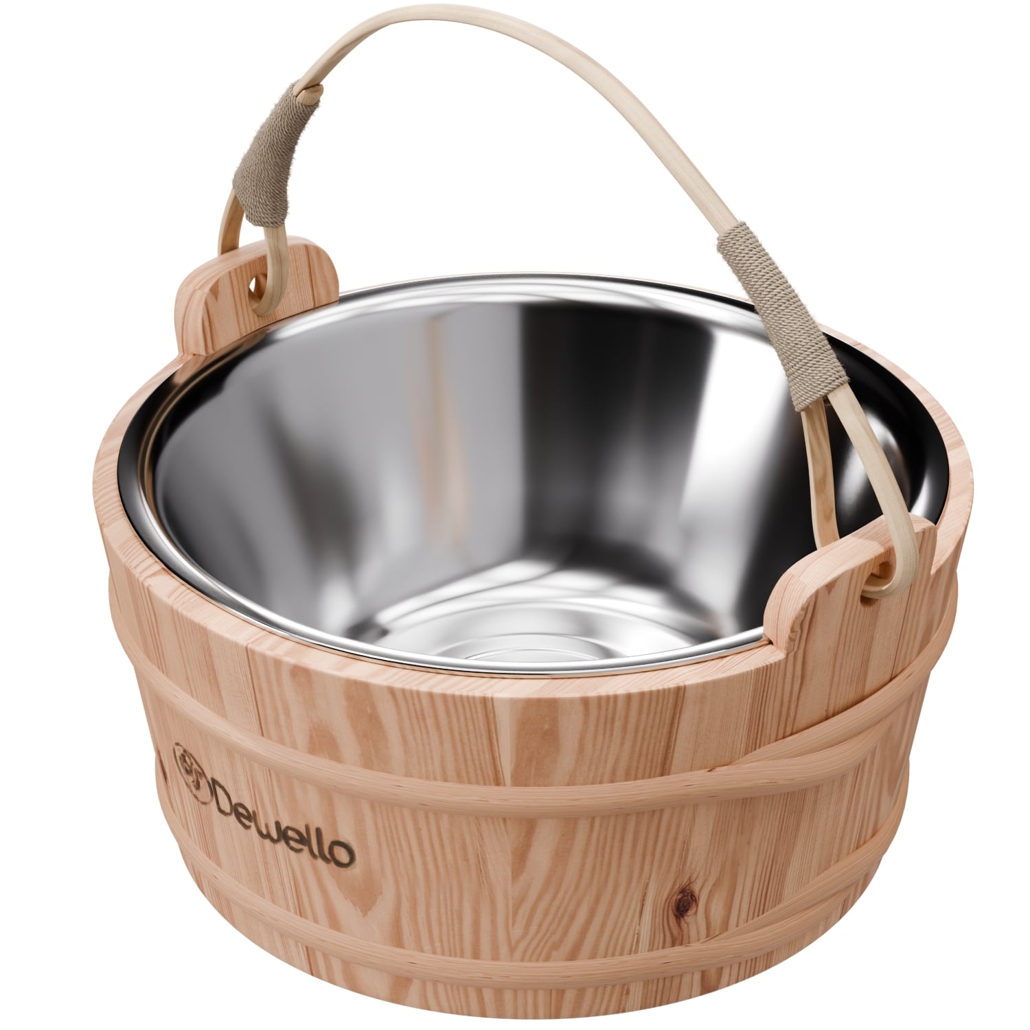 970 Dewello Sauna Eimer mit Edelstahl Einsatz 3 Liter Hemlock Holz Bambusstreben 2