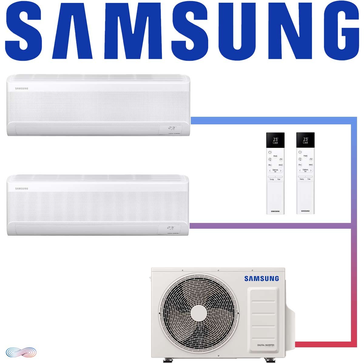Samsung Wind-Free Standard Set 2× 2,5 kW Wandgerät + 5 kW Außengerät"" 1 Samsung Wind-Free Standard Set 2× 2,5 kW Wandgerät + 5 kW Außengerät""