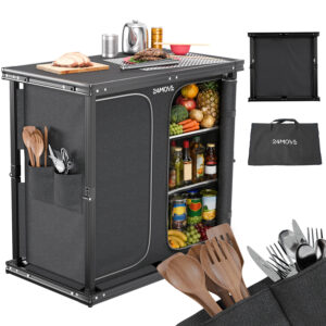 24MOVE® Campingküche AVERSA faltbar, Aluminium Reiseküche mit Arbeitsplatte & geräumigen Staufächern